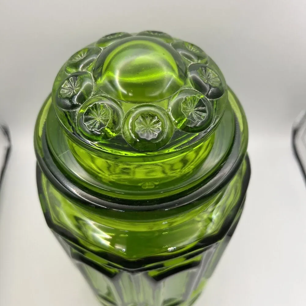 Vintage L.E. Smith Moon and Stars Green Glass Canister 12 x 6.5 inch
